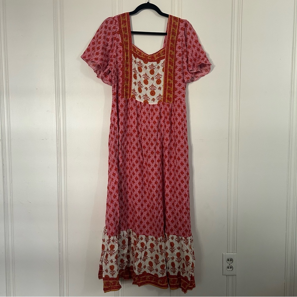 Bohemian Pink and Red Maxi Dress